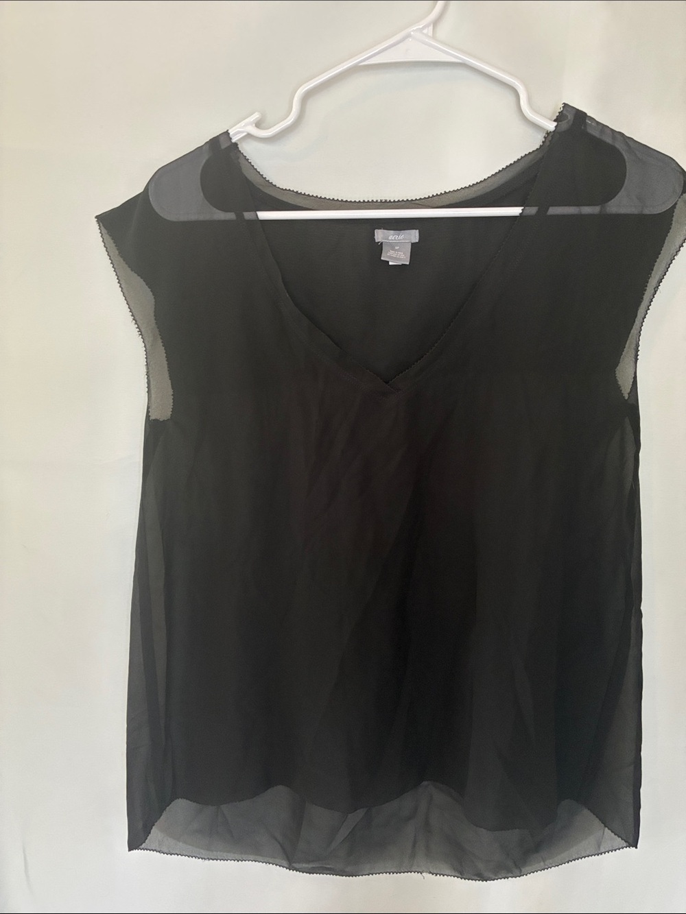 aerie Black Sheer V-Neck Cap-Sleeve Camisole